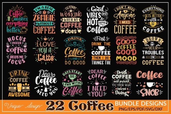 Coffee Tshirt Design Bundle Vol-2 for Graphics and Crafts